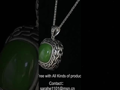 9.48 گرام 925 سنگ نقره ای قلاده گوهری زنجیره گوهری 14x14 میلیمتر بالش قلاده ی سبز ژاد