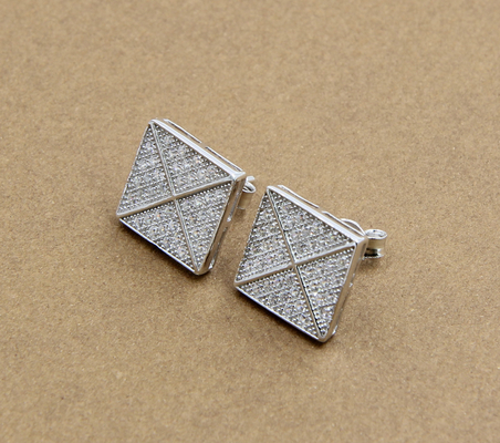 AAA CZ Solitaire Stud گوشواره های نقره ای استرلینگ برای جواهرات ساخت گوشواره مربع نقره ای استرلینگ زرکونیا مکعب
