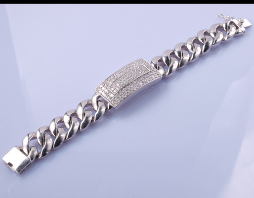 دستبند 96.25 گرمی نقره 925 CZ دستبند 19 سانتی متری مغناطیسی مناسب برای زوج ها