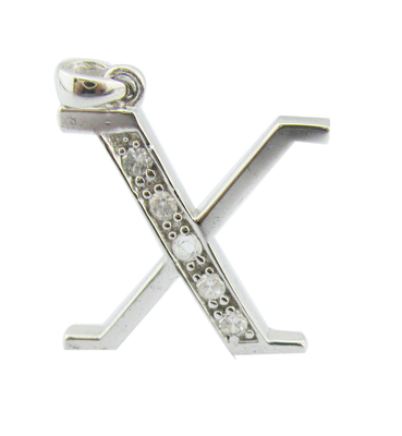 V حرف 18K طلا الماس حرف الفبا قلاده معلق با 1.5mm Zirconia (S925 لوگو سفارشی)