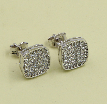 AAA CZ Solitaire Stud گوشواره های نقره ای استرلینگ برای جواهرات ساخت گوشواره مربع نقره ای استرلینگ زرکونیا مکعب