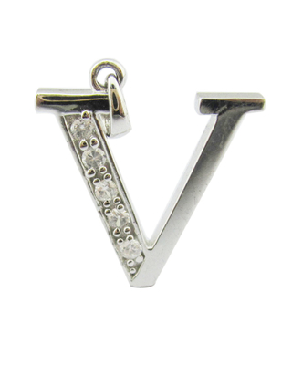 V حرف 18K طلا الماس حرف الفبا قلاده معلق با 1.5mm Zirconia (S925 لوگو سفارشی)