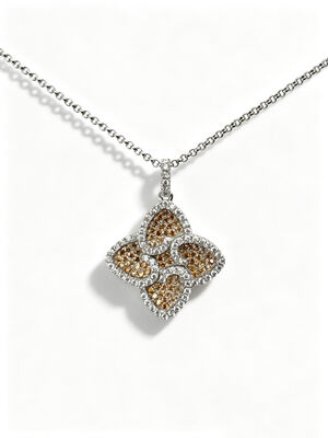 925 استرلینگ نقره ای تیره شامپاین سفید رنگارنگ CZ تنظیم AAA CZ Dangle Pendant 4 شکل برگ نماد رفاه طول عمر و خوش بینی برای مجموعه های جواهرات زیبا، مجموعه جواهرات خوش شانس