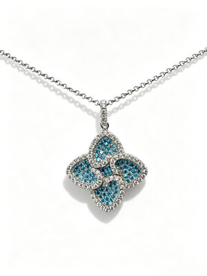 925 نقره استرلینگ آکوامارین سفید رنگارنگ CZ تنظیمات AAA CZ Dangle Pendant 4 شکل برگ نماد رفاه طول عمر و خوش بینی برای مجموعه های جواهرات زیبا، مجموعه جواهرات خوش شانس
