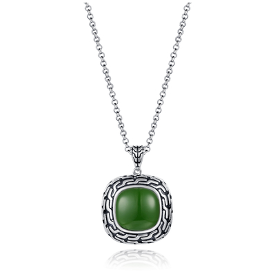 9.48 گرم 925 نقره آویز جواهر زنجیر مهره کوسن 14x14mm آویز سبز یشمی